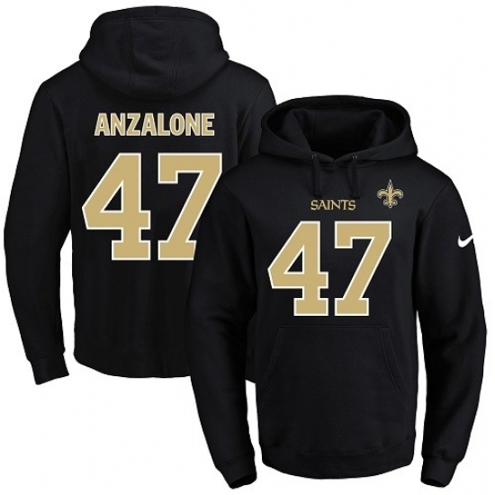 NFL Mens Nike New Orleans Saints 47 Alex Anzalone Black Name Number Pullover Hoodie NFL Mens Nike New Orleans Saints 47 Alex Anzalone Black Name Number Pullover Hoodie