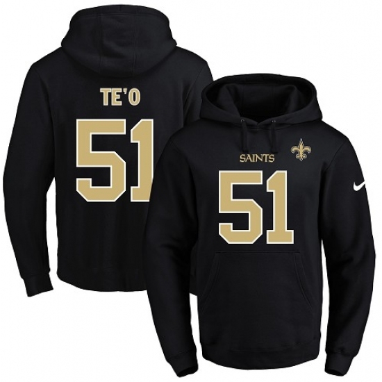 NFL Mens Nike New Orleans Saints 51 Manti Teo Black Name Number Pullover Hoodie NFL Mens Nike New Orleans Saints 51 Manti Teo Black Name Number Pullover Hoodie