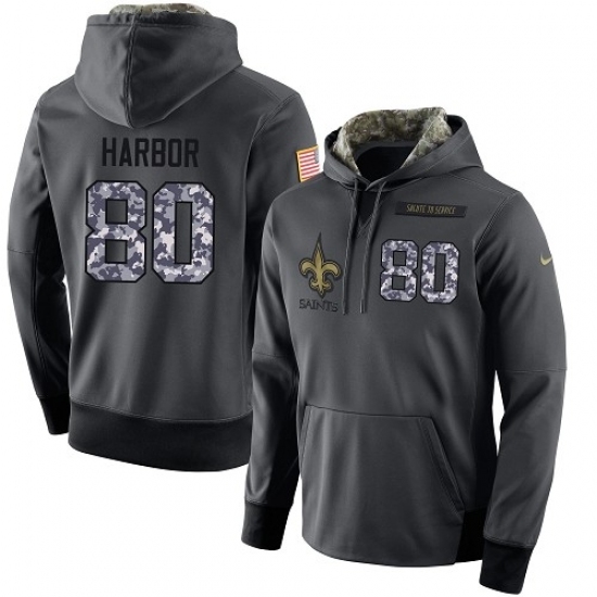 NFL Mens Nike New Orleans Saints 80 Clay Harbor Stitched Black Anthracite Salute to Service Player Performance Hoodie NFL Mens Nike New Orleans Saints 80 Clay Harbor Stitched Black Anthracite Salute to Service Player Performance Hoodie