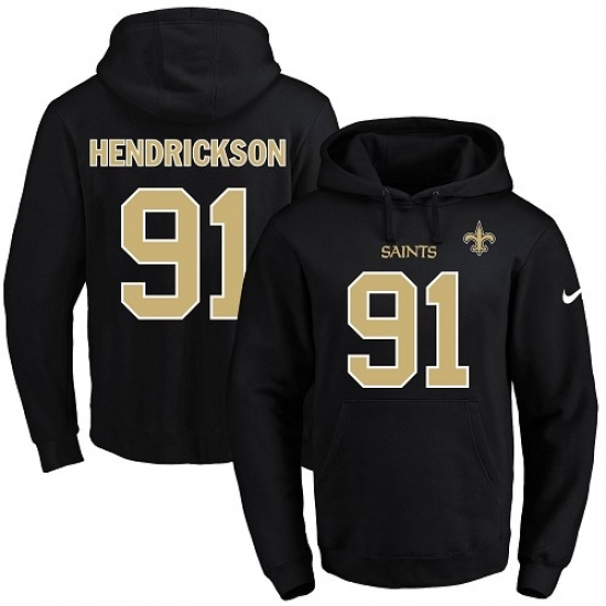 NFL Mens Nike New Orleans Saints 91 Trey Hendrickson Black Name Number Pullover Hoodie NFL Mens Nike New Orleans Saints 91 Trey Hendrickson Black Name Number Pullover Hoodie