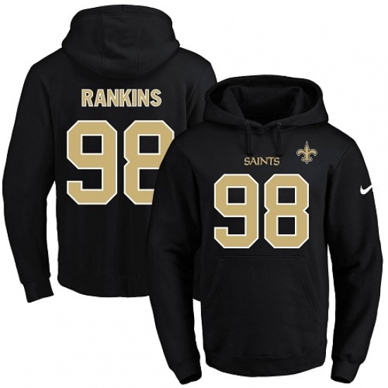 NFL Mens Nike New Orleans Saints 98 Sheldon Rankins Black Name Number Pullover Hoodie NFL Mens Nike New Orleans Saints 98 Sheldon Rankins Black Name Number Pullover Hoodie