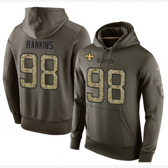 NFL Nike New Orleans Saints 98 Sheldon Rankins Green Salute To Service Mens Pullover Hoodie NFL Nike New Orleans Saints 98 Sheldon Rankins Green Salute To Service Mens Pullover Hoodie