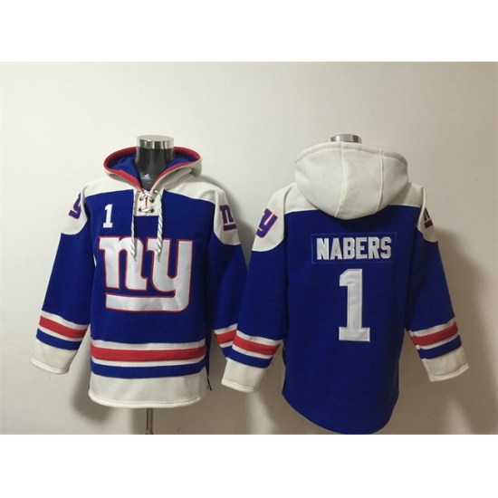 Men New York Giants 1 Malik Nabers Blue Ageless Must Have Lace Up Pullover Hoodie Men New York Giants 1 Malik Nabers Blue Ageless Must Have Lace Up Pullover Hoodie