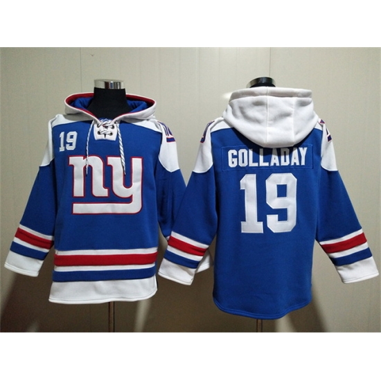 Men New York Giants 19 Kenny Golladay Blue Lace Up Pullover Hoodie Men New York Giants 19 Kenny Golladay Blue Lace Up Pullover Hoodie