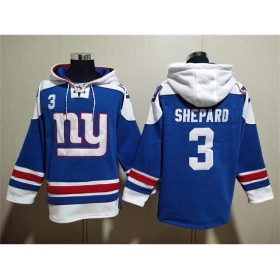 Men New York Giants 3 Sterling Shepard Blue Lace Up Pullover Hoodie Men New York Giants 3 Sterling Shepard Blue Lace Up Pullover Hoodie