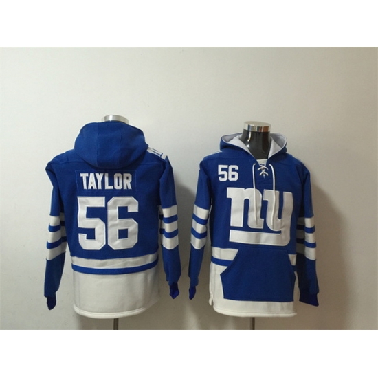 Men New York Giants 56 Lawrence Taylor Blue White Lace Up Pullover Hoodie Men New York Giants 56 Lawrence Taylor Blue White Lace Up Pullover Hoodie