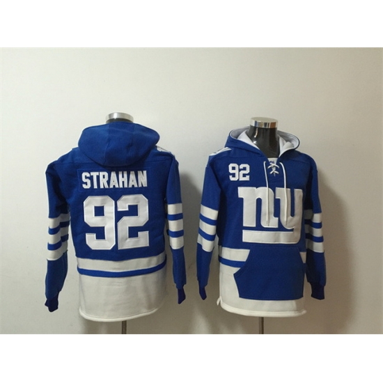Men New York Giants 92 Michael Strahan Blue White Lace Up Pullover Hoodie Men New York Giants 92 Michael Strahan Blue White Lace Up Pullover Hoodie