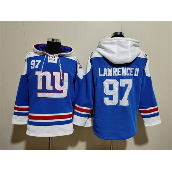 Men New York Giants 97 Dexter Lawrence II Blue Ageless Must Have Lace Up Pullover Hoodie Men New York Giants 97 Dexter Lawrence II Blue Ageless Must Have Lace Up Pullover Hoodie