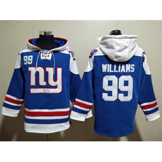 Men New York Giants 99 Leonard Williams Blue Lace Up Pullover Hoodie Men New York Giants 99 Leonard Williams Blue Lace Up Pullover Hoodie