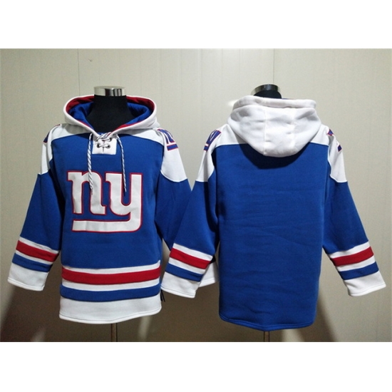 Men New York Giants Blank Blue Lace Up Pullover Hoodie Men New York Giants Blank Blue Lace Up Pullover Hoodie