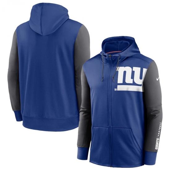 Men New York Giants Royal Charcoal Fan Gear Mascot Performance Full Zip Hoodie Men New York Giants Royal Charcoal Fan Gear Mascot Performance Full Zip Hoodie