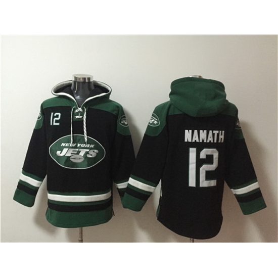 Men New York Jets 12 Joe Namath Black Ageless Must Have Lace Up Pullover Hoodie Men New York Jets 12 Joe Namath Black Ageless Must Have Lace Up Pullover Hoodie