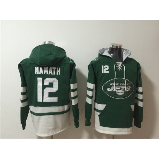 Men New York Jets 12 Joe Namath Green Ageless Must Have Lace Up Pullover Hoodie Men New York Jets 12 Joe Namath Green Ageless Must Have Lace Up Pullover Hoodie