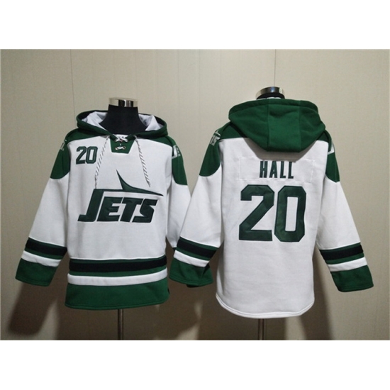 Men New York Jets 20 Breece Hall White Ageless Must Have Lace Up Pullover Hoodie Men New York Jets 20 Breece Hall White Ageless Must Have Lace Up Pullover Hoodie