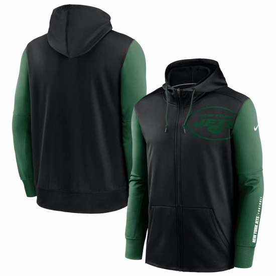 Men New York Jets Black Green Fan Gear Mascot Performance Full Zip Hoodie Men New York Jets Black Green Fan Gear Mascot Performance Full Zip Hoodie