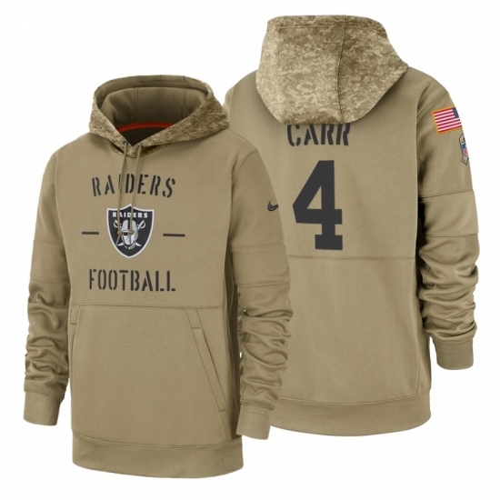 Mens Oakland Raiders Derek Carr 2019 Salute to Service Tan Sideline Therma Pullover Hoodie Mens Oakland Raiders Derek Carr 2019 Salute to Service Tan Sideline Therma Pullover Hoodie