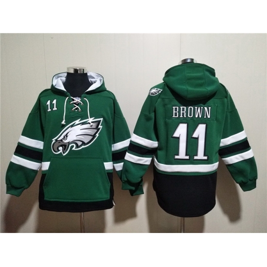 Men Philadelphia Eagles 11 A J Brown Green Ageless Must Have Lace Up Pullover Hoodie Men Philadelphia Eagles 11 A J Brown Green Ageless Must Have Lace Up Pullover Hoodie