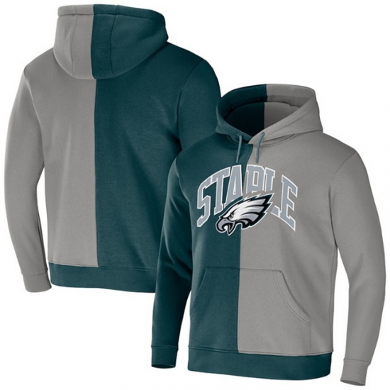 Men Philadelphia Eagles Green Grey Split Logo Pullover Hoodie Men Philadelphia Eagles Green Grey Split Logo Pullover Hoodie