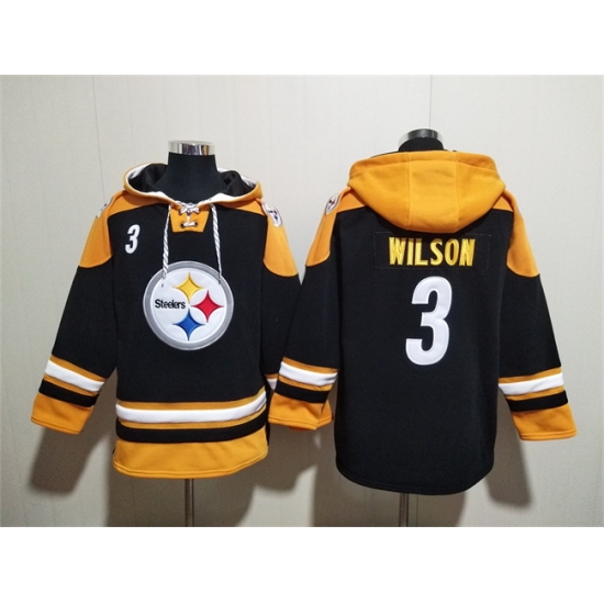 Men Pittsburgh Steelers 3 Russell Wilson Black Ageless Must Have Lace Up Pullover Hoodie Men Pittsburgh Steelers 3 Russell Wilson Black Ageless Must Have Lace Up Pullover Hoodie