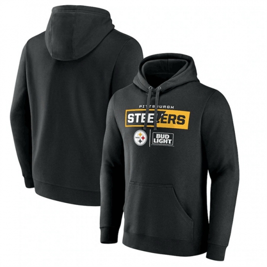 Men Pittsburgh Steelers Black X Bud Light Pullover Hoodie Men Pittsburgh Steelers Black X Bud Light Pullover Hoodie