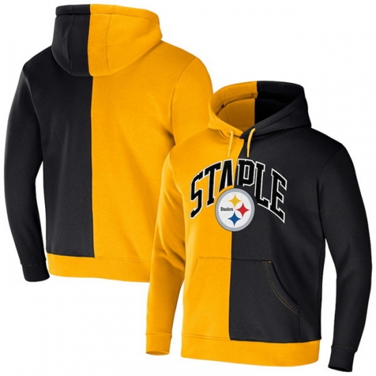 Men Pittsburgh Steelers Gold Black Split Logo Pullover Hoodie Men Pittsburgh Steelers Gold Black Split Logo Pullover Hoodie