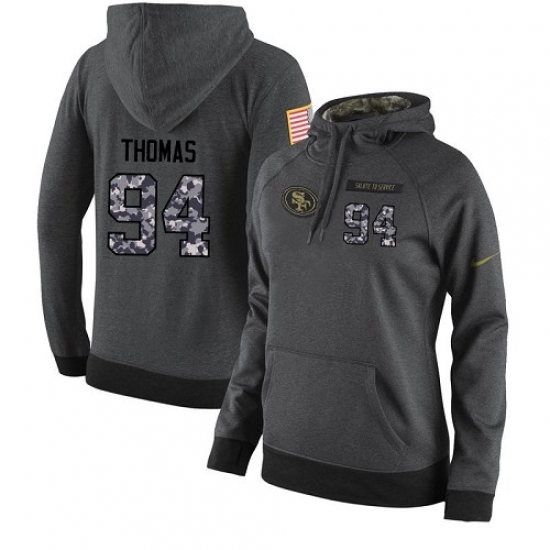 NFL Womens Nike San Francisco 49ers 94 Solomon Thomas Stitched Black Anthracite Salute to Service Player Performance Hoodie