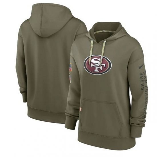 Women San Francisco 49ers 2022 Olive Salute To Service Therma Performance Pullover Hoodie Women San Francisco 49ers 2022 Olive Salute To Service Therma Performance Pullover Hoodie