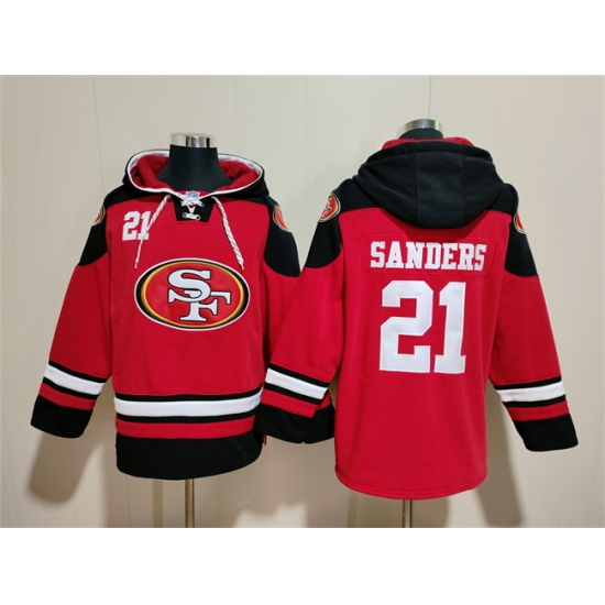 Men San Francisco 49ers 21 Deion Sanders Red Black Ageless Must Have Lace Up Pullover Hoodie Men San Francisco 49ers 21 Deion Sanders Red Black Ageless Must Have Lace Up Pullover Hoodie