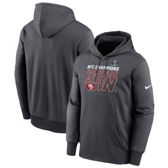 Men San Francisco 49ers Anthracite 2023 NFC Champions Locker Room Trophy Collection Pullover Hoodie Men San Francisco 49ers Anthracite 2023 NFC Champions Locker Room Trophy Collection Pullover Hoodie