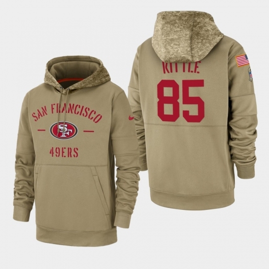 Mens San Francisco 49ers 85 George Kittle 2019 Salute to Service Sideline Therma Pullover Hoodie Tan Mens San Francisco 49ers 85 George Kittle 2019 Salute to Service Sideline Therma Pullover Hoodie Tan