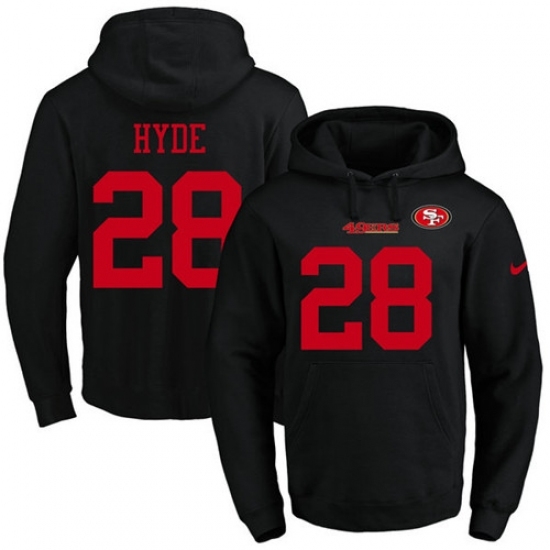 NFL Mens Nike San Francisco 49ers 28 Carlos Hyde Black Name Number Pullover Hoodie NFL Mens Nike San Francisco 49ers 28 Carlos Hyde Black Name Number Pullover Hoodie