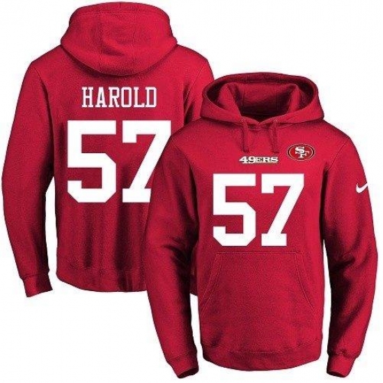 NFL Mens Nike San Francisco 49ers 57 Eli Harold Red Name Number Pullover Hoodie NFL Mens Nike San Francisco 49ers 57 Eli Harold Red Name Number Pullover Hoodie