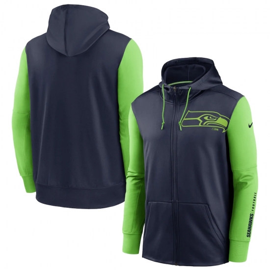 Men Seattle Seahawks College Navy Neon Green Fan Gear Mascot Performance Full Zip Hoodie Men Seattle Seahawks College Navy Neon Green Fan Gear Mascot Performance Full Zip Hoodie