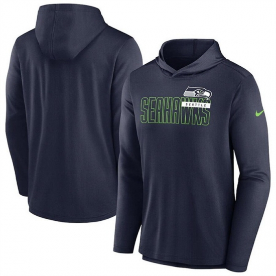 Men Seattle Seahawks Navy Lightweight Performance Hooded Long Sleeve T Shirt Men Seattle Seahawks Navy Lightweight Performance Hooded Long Sleeve T Shirt
