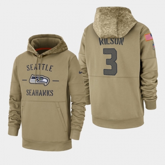 Mens Seattle Seahawks 3 Russell Wilson 2019 Salute to Service Sideline Therma Pullover Hoodie Tan Mens Seattle Seahawks 3 Russell Wilson 2019 Salute to Service Sideline Therma Pullover Hoodie Tan