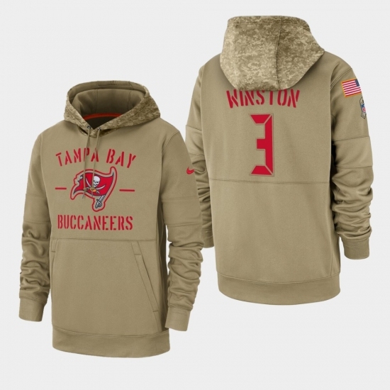 Mens Tampa Bay Buccaneers 3 Jameis Winston 2019 Salute to Service Sideline Therma Pullover Hoodie Tan Mens Tampa Bay Buccaneers 3 Jameis Winston 2019 Salute to Service Sideline Therma Pullover Hoodie Tan