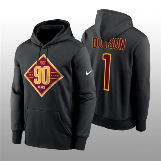 Men Washington Commanders 1 Jahan Dotson Black 90th Anniversary Performance Pullover Hoodie Men Washington Commanders 1 Jahan Dotson Black 90th Anniversary Performance Pullover Hoodie
