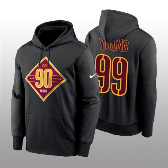 Men Washington Commanders 99 Chase Young Black 90th Anniversary Performance Pullover Hoodie Men Washington Commanders 99 Chase Young Black 90th Anniversary Performance Pullover Hoodie
