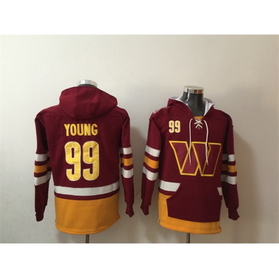 Men Washington Commanders 99 Chase Young Burgundy Lace Up Pullover Hoodie Men Washington Commanders 99 Chase Young Burgundy Lace Up Pullover Hoodie