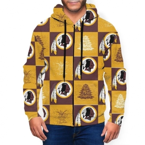 Redskins Team Ugly Christmas Mens Zip Hooded Sweatshirt Redskins Team Ugly Christmas Mens Zip Hooded Sweatshirt