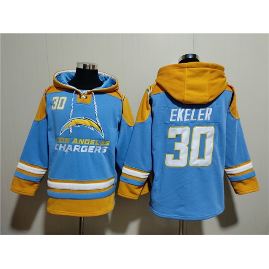 Men Los Angeles Chargers 30 Austin Ekeler Blue Ageless Must Have Lace Up Pullover Hoodie Men Los Angeles Chargers 30 Austin Ekeler Blue Ageless Must Have Lace Up Pullover Hoodie