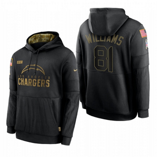 Men Los Angeles Chargers 81 Mike Williams Black 2020 Salute To Service Sideline Performance Pullover Hoodie Men Los Angeles Chargers 81 Mike Williams Black 2020 Salute To Service Sideline Performance Pullover Hoodie