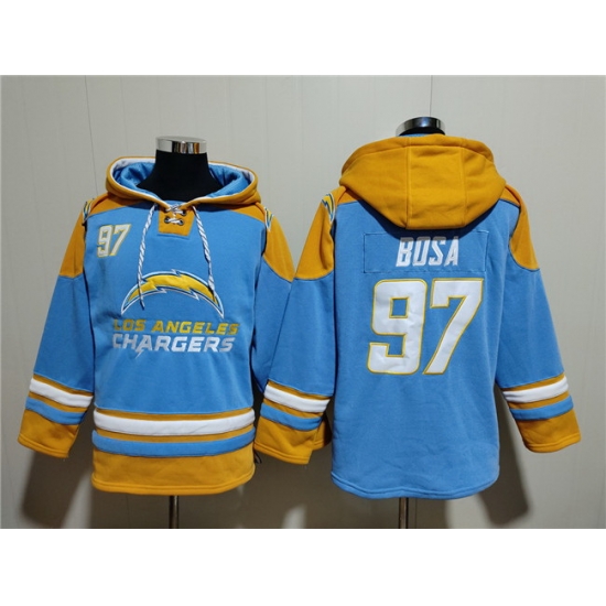 Men Los Angeles Chargers 97 Joey Bosa Blue Ageless Must Have Lace Up Pullover Hoodie Men Los Angeles Chargers 97 Joey Bosa Blue Ageless Must Have Lace Up Pullover Hoodie
