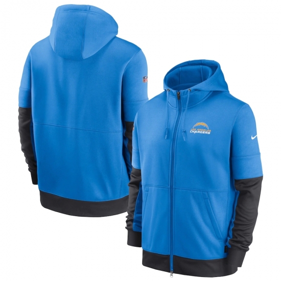 Men Los Angeles Chargers New 2020 Nike Blue Black Fan Gear Mascot Performance Full Zip Hoodie Men Los Angeles Chargers New 2020 Nike Blue Black Fan Gear Mascot Performance Full Zip Hoodie