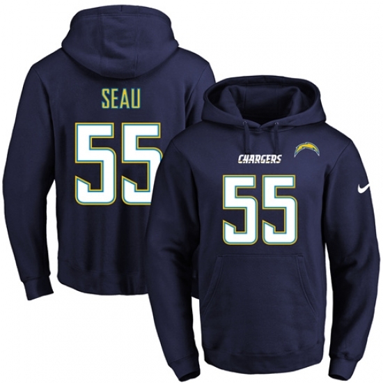 NFL Mens Nike Los Angeles Chargers 55 Junior Seau Navy Blue Name Number Pullover Hoodie NFL Mens Nike Los Angeles Chargers 55 Junior Seau Navy Blue Name Number Pullover Hoodie