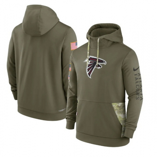 Men Atlanta Falcons 2022 Olive Salute To Service Therma Performance Pullover Hoodie Men Atlanta Falcons 2022 Olive Salute To Service Therma Performance Pullover Hoodie