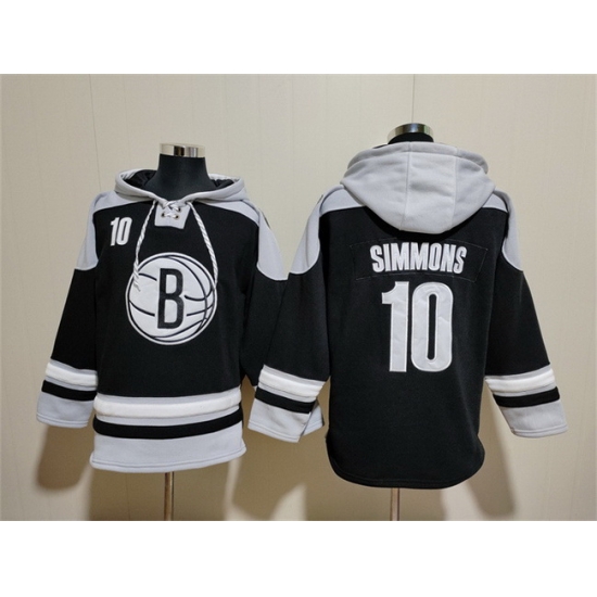 Men Brooklyn Nets 10 Ben Simmons Black Lace Up Pullover Hoodie Men Brooklyn Nets 10 Ben Simmons Black Lace Up Pullover Hoodie