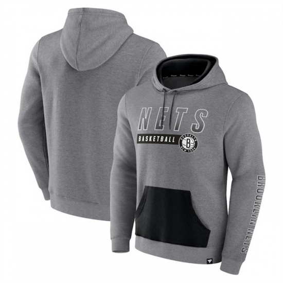 Men Brooklyn Nets Heathered Gray Off The Bench Color Block Pullover Hoodie Men Brooklyn Nets Heathered Gray Off The Bench Color Block Pullover Hoodie