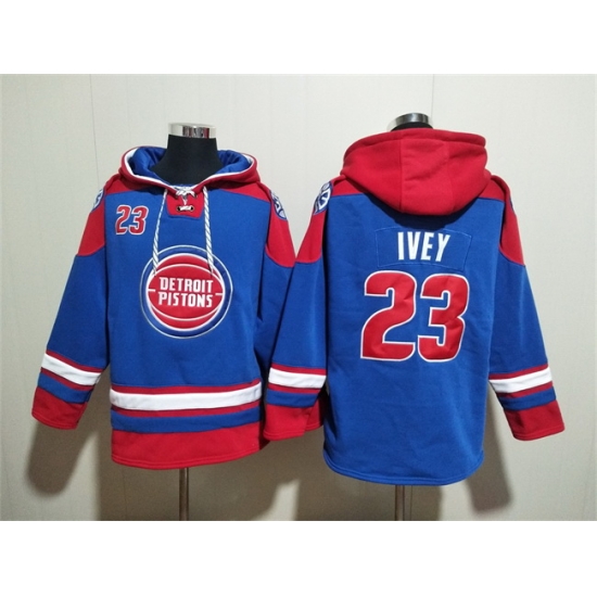 Men Detroit Pistons 23 Jaden Ivey Blue Red Lace Up Pullover Hoodie Men Detroit Pistons 23 Jaden Ivey Blue Red Lace Up Pullover Hoodie