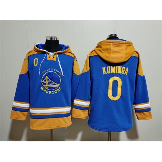 Men Golden State Warriors 0 J Kuminga Blue Yellow Lace Up Pullover Hoodie Men Golden State Warriors 0 J Kuminga Blue Yellow Lace Up Pullover Hoodie